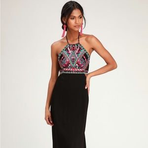Lulus Little Black Beach Embroidered Maxi Dress